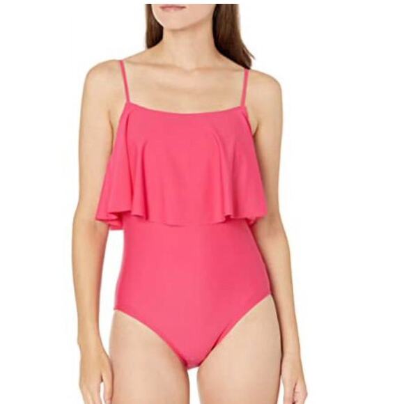 Tommy Hilfiger Flutter One Piece Swimsuit Women's Swimsuit Solid Pink 12 NWOT - Picture 1 of 4